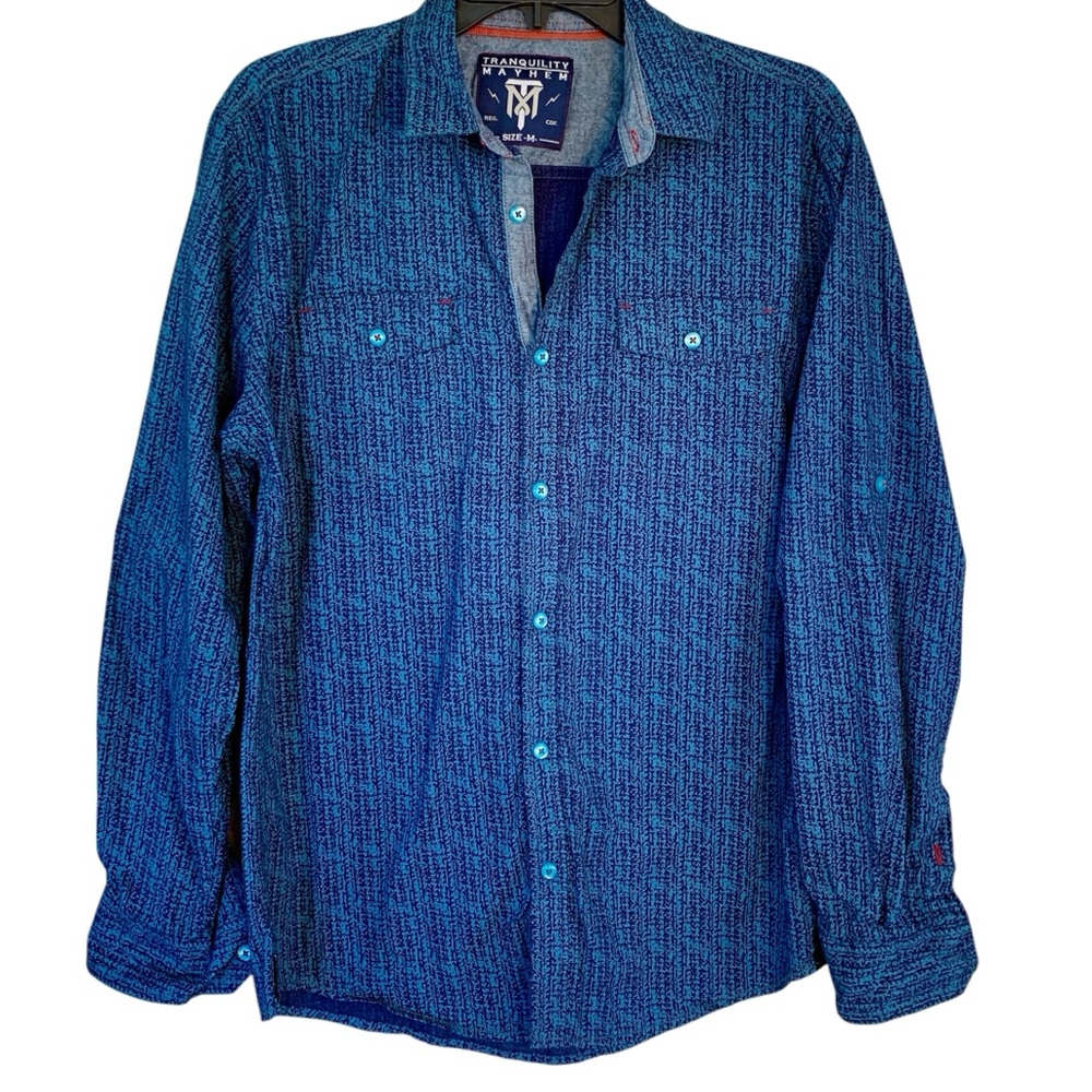 TRANQUILITY MAYHEM Men Blue Roll-Tab Long Sleeve Button Up Casual Shirt Size M